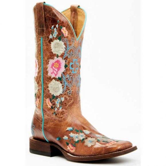 FREE DELIVERY MACIE BEAN WOMEN'S ROSE GARDEN WESTERN BOOTS - BROAD SQUARE TOE - HONEY