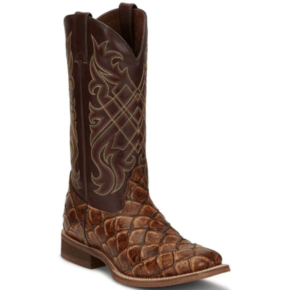 FREE DELIVERY NOCONA MEN'S BRYCE MAPLE BROWN PIRARUCU PRINT WESTERN BOOTS NB5561-Brown