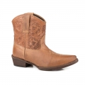 ROPER | WOMEN'S TAN VAMP WITH TOOLED SHAFT LEATHER SHORTY-TAN | STYLISH OUTLET