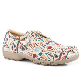 ROPER | WOMEN'S BEIGE AZTEC CANVAS CHUKKA WITH TWO EYELETS ELASTIC LACES-TAN | STYLISH OUTLET