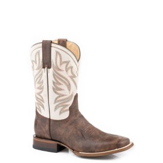 ROPER | MEN'S BURNISHED BROWN LEATHER VAMP SQUARE TOE BOOT WITH CRACKLE WHITE LEATHER SHAFT-BROWN | STYLISH OUTLET