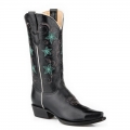 ROPER | WOMEN'S MARBLED BLACK LEATHER VAMP SHAFT BOOT WITH EMBROIDERED FLORAL SHAFT-BLACK | STYLISH OUTLET