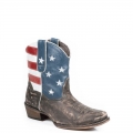 ROPER | WOMEN'S LEATHER ANKLE BOOT AMERICAN FLAG WITH DISTRESSED BROWN VAMP-BROWN | STYLISH OUTLET