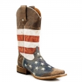 ROPER | MEN'S LEATHER COWBOY BOOT AMERICAN FLAG DISTRESSED BROWN WITH RED WHITE AND BLUE SQUARE-BROWN | STYLISH OUTLET