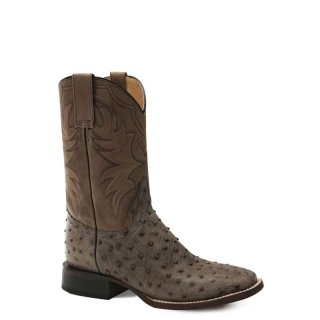 ROPER | MEN'S EXOTIC LEATHER COWBOY BOOT BROWN OSTRICH VAMP WITH WAXY BROWN STITCHED UPPER-BROWN | STYLISH OUTLET