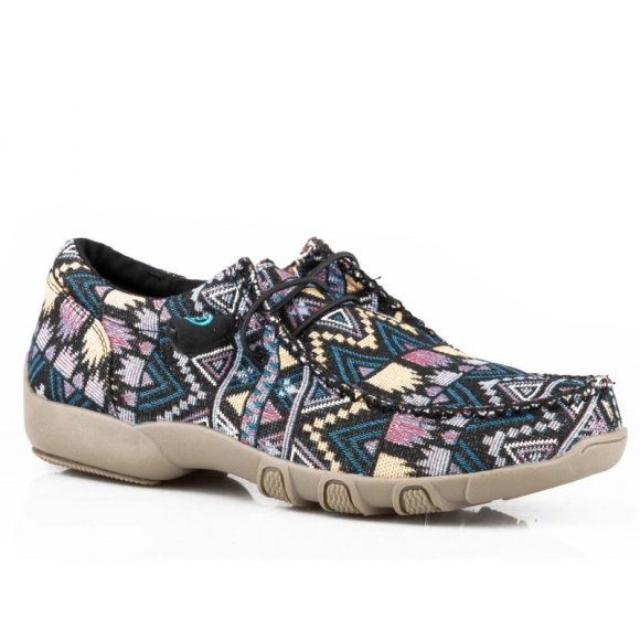ROPER | WOMEN'S BLUE AZTEC CANVAS CHUKKA WITH TWO EYELETS ELASTIC LACES-BLUE | STYLISH OUTLET
