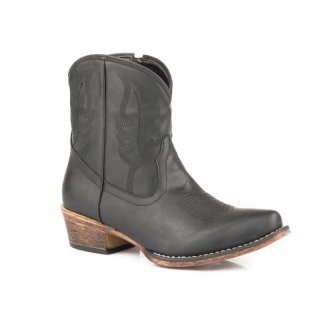ROPER | WOMEN'S BLACK SMOOTH FAUX LEATHER SHORTY BOOT-BLACK | STYLISH OUTLET
