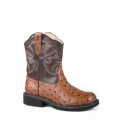 ROPER | WOMEN'S CHUNK RIDER BOOT TAN FAUX OSTRICH LEATHER VAMP BROWN UPPER-TAN | STYLISH OUTLET