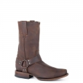 ROPER | MEN'S BROWN LEATHER VAMP SHAFT BIKER BLUNT TOE BOOT WITH HARNESS-BROWN | STYLISH OUTLET