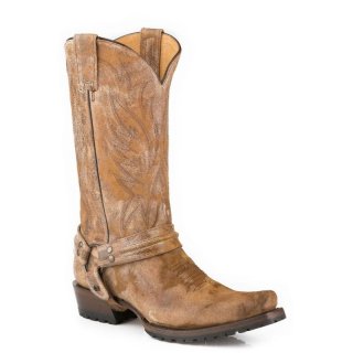 ROPER | MEN'S DISTRESSED WAXY BROWN VAMP SHAFT BANDIT TOE BOOT WITH HARNESS-BROWN | STYLISH OUTLET