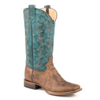 ROPER | WOMEN'S CONCEALED CARRY LEATHER COWBOY BOOT VINTAGE BROWN VAMP WITH EMBROIDERED TURQUOISE UPPER-BROWN | STYLISH OUTLET