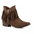 ROPER | WOMEN'S FASHION SHORTY BOOT BROWN SUEDE FAUX LEATHER WITH FRINGE AND CONCHO STUDS-BROWN | STYLISH OUTLET