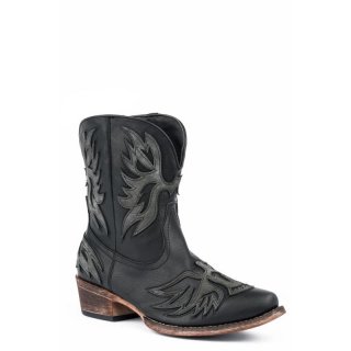 ROPER | WOMEN'S FASHION SHORTY BOOT BLACK FAUX LEATHER AND EAGLE OVERLAY-BLACK | STYLISH OUTLET