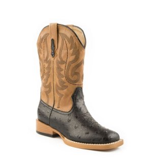 ROPER | MEN'S COWBOY BOOT FAUX LEATHER BROWN OSTRICH VAMP WITH TAN STITCHED UPPER-BLACK | STYLISH OUTLET