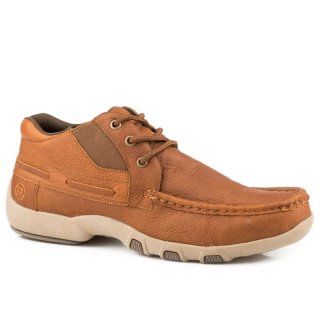 ROPER | MEN'S DRIVING MOC CHUKKA BROWN TUMBLED LEATHER 3 EYELET LACE UP-TAN | STYLISH OUTLET