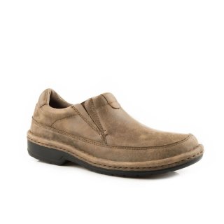 ROPER | MEN'S OPANKA CONSTRUCTION COMFORT SLIP ON TAN VINTAGE NUBUCK LEATHER-TAN | STYLISH OUTLET