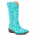 ROPER | WOMEN'S FASHION COWBOY BOOT TURQUOISE FAUX LEATHER WITH ALL OVER EMBROIDERY-BLUE | STYLISH OUTLET
