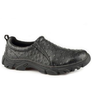 ROPER | MEN'S PERFORMANCE SLIP ON BLACK FAUX LEATHER EMBOSSED OSTRICH-BLACK | STYLISH OUTLET