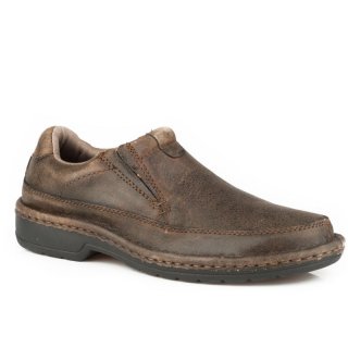 ROPER | MEN'S OPANKA CONSTRUCTION COMFORT SLIP ON DARK BROWN VINTAGE NUBUCK LEATHER-BROWN | STYLISH OUTLET