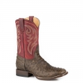 ROPER | MEN'S VINTAGE BROWN EMBOSSED OSTRICH VAMP SQUARE TOE BOOT WITH OILD RED SHAFT-TAN | STYLISH OUTLET