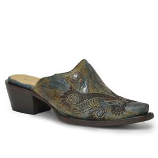 ROPER | WOMEN'S RUSTIC TURQUOISE BROWN LEATHER MULE WITH EMBROIDERY-BROWN | STYLISH OUTLET