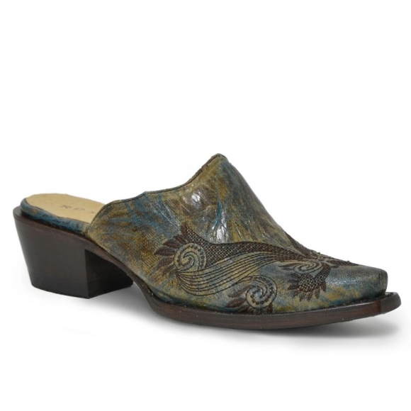 ROPER | WOMEN'S RUSTIC TURQUOISE BROWN LEATHER MULE WITH EMBROIDERY-BROWN | STYLISH OUTLET