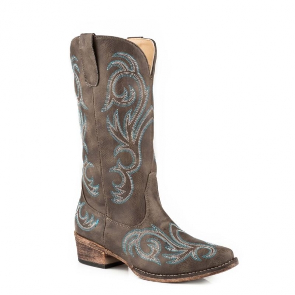 ROPER | WOMEN'S FASHION COWBOY BOOT VINTAGE BROWN FAUX LEATHER WITH WESTERN EMBROIDERY-BROWN | STYLISH OUTLET