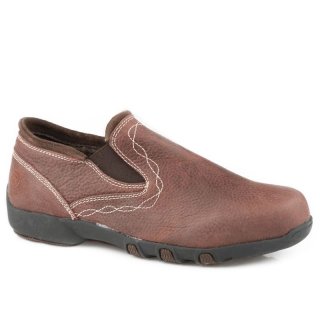 ROPER | WOMEN'S DRIVING MOCASSIN SLIP ON ALL OVER TUMBLED BROWN LEATHER-BROWN | STYLISH OUTLET