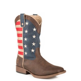 ROPER | WOMEN'S COWBOY BOOT VINTAGE BROWN FAUX LEATHER WITH AMERICAN FLAG UPPER-BROWN | STYLISH OUTLET