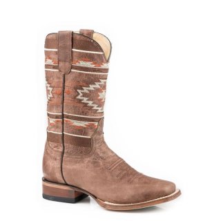 ROPER | WOMEN'S TAN LEATHER VAMP SHAFT BOOT WITH AZTEC EMBROIDERY ON SHAFT-BROWN | STYLISH OUTLET