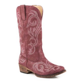 ROPER | WOMEN'S FASHION COWBOY BOOT VINTAGE RASPBERRY FAUX LEATHER WITH WESTERN EMBROIDERY-RED | STYLISH OUTLET