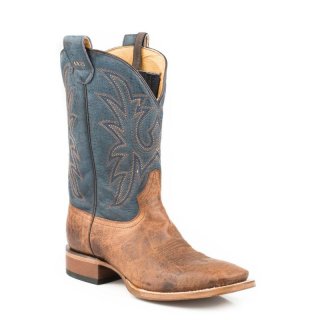 ROPER | MEN'S LEATHER CONCEALED CARRY BOOT BURNISHED TAN VAMP WITH BLUE EMBROIDERED UPPER-TAN | STYLISH OUTLET