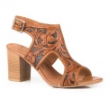 ROPER | WOMEN'S TAN FLORAL TOOLED LEATHER FASHION OPEN TOE SANDAL-TAN | STYLISH OUTLET
