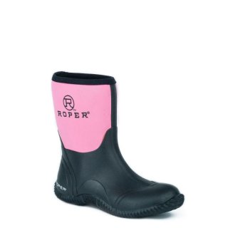 ROPER | WOMEN'S BARN BOOT BLACK RUBBER BOTTOM WITH PINK NEOPRENE UPPER-PINK | STYLISH OUTLET