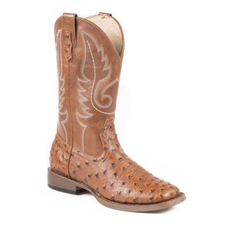 ROPER | WOMEN'S COWBOY BOOT FAUX LEATHER TAN UPPER WITH OSTRICH PRINT VAMP-TAN | STYLISH OUTLET