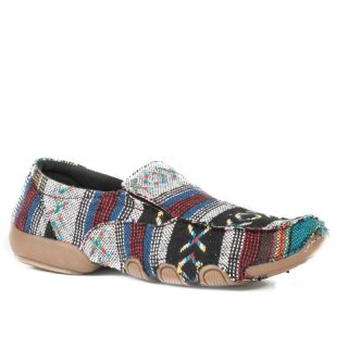 ROPER | WOMEN'S DRIVING MOC MULTI SOUTHWEST COLOR FABRIC WITH FABRIC WRAPPED SOL-BLACK | STYLISH OUTLET