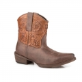 ROPER | WOMEN'S BROWN VAMP WITH TOOLED SHAFT LEATHER SHORTY-BROWN | STYLISH OUTLET