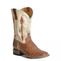 ROPER | WOMEN'S VINTAGE TAN VAMP FLEXTRA BOOT WITH VINTAGE WHITE ARROW EMBROIDERED LEATHER SHAFT-TAN | STYLISH OUTLET
