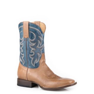 ROPER | MEN'S MARBLED TAN LEATHER VAMP SQUARE TOE BOOT WITH BLUE LEATHER SHAFT-TAN | STYLISH OUTLET