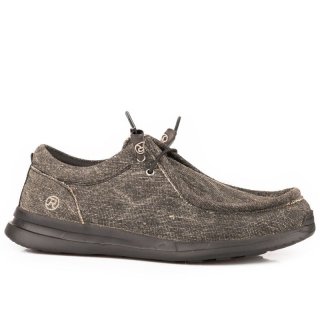 ROPER | MEN'S BLACK CANVAS CHUKKA WITH TWO EYELETS ELASTIC LACES-BLACK | STYLISH OUTLET