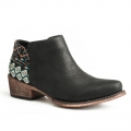 ROPER | WOMEN'S FASHION ANKLE BOOT BLACK WITH FABRIC HEEL WITH SIDE ZIP-BACK | STYLISH OUTLET