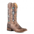 ROPER | WOMEN'S LEATHER COWBOY BOOT WAXY BROWN WITH EMBROIDERED ARROW UNDERLAY DESIGN-BROWN | STYLISH OUTLET