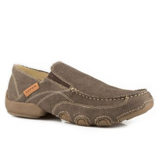 ROPER | MEN'S DRIVING MOC CHOCOLATE BROWN VINTAGE FABRIC WITH FABRIC WRAPPED SOLE-BROWN | STYLISH OUTLET