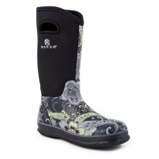 ROPER | WOMEN'S BARN BOOT PAISLEY PRINT WITH BLACK NEOPRENE UPPER-BLACK | STYLISH OUTLET