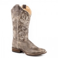 ROPER | WOMEN'S VINTAGE BROWN LEATHER VAMP SHAFT FLEXTRA BOOT WITH FLORAL EMBROIDERY ON SHAFT-BROWN | STYLISH OUTLET