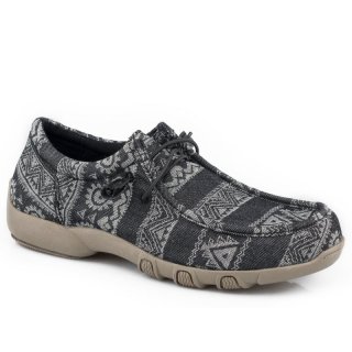 ROPER | WOMEN'S BLACK AZTEC CANVAS CHUKKA WITH TWO EYELETS ELASTIC LACES-BLACK | STYLISH OUTLET