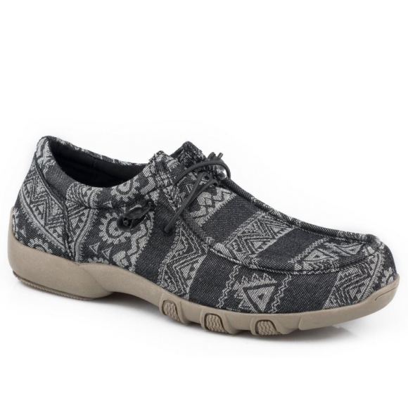 ROPER | WOMEN'S BLACK AZTEC CANVAS CHUKKA WITH TWO EYELETS ELASTIC LACES-BLACK | STYLISH OUTLET