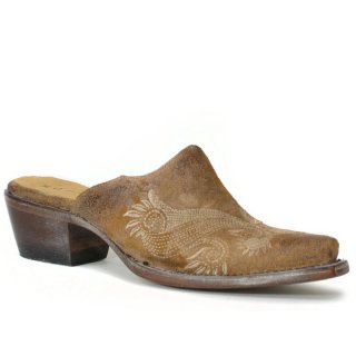 ROPER | WOMEN'S VINTAGE BROWN LEATHER MULE WITH EMBROIDERY-BROWN | STYLISH OUTLET
