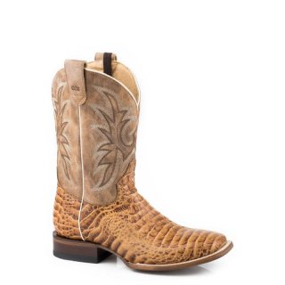ROPER | MEN'S EMBOSSED TAN CAIMAN VAMP SQUARE TOE BOOT WITH BURNISHED TAN LEATHER SHAFT-CONCEALED CARRY SYSTEM-TAN | STYLISH OUTLET