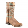 ROPER | WOMEN'S LEATHER COWBOY BOOT WAXY BROWN VAMP WITH NATIVE EMBROIDERED UPPERBROWN | STYLISH OUTLET